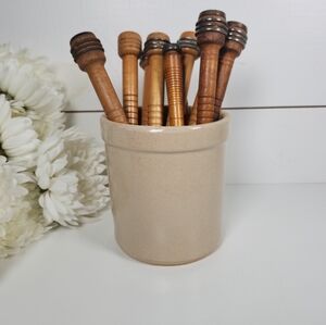 Vintage Stoneware Crock Utensil Holder 5.5"- Open Canister Container- Primitive